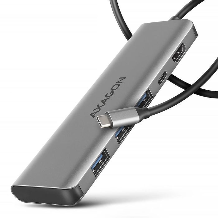 Концентратор AXAGON USB-C to 3xUSB-A + HDMI 5Gbps + PD 100W 1.0m grey (HMC-5H)