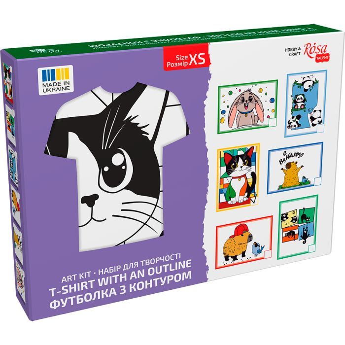 Набір для творчості Rosa футболка-розмальовка, Яскравий кіт, бавовна 100, розмір XS (4823098544845) зображення 2