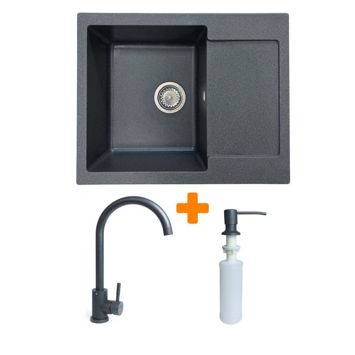 Мийка кухонна Adamant Minimal графіт + змішувач + дозатор (1824296902313)