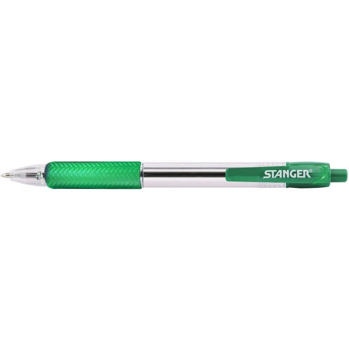 Ручка шариковая Stanger автоматическая 1,0 мм, с гриппом, зеленая, 10 шт (R 1.0-18000300041)