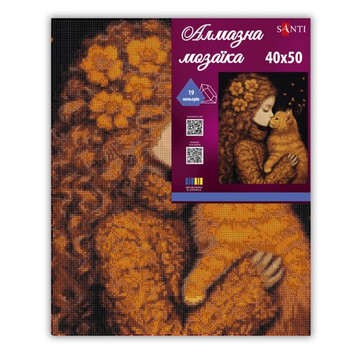 Картина по номерам Santi алмазна мозаїка Дівчинка та кошеня 40х50 см на підрам (956047) изображение 2