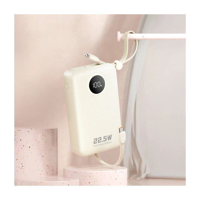 Батарея універсальна Dudao 20000mAh K14+ 22.5W, PD, QC, USB-A, USB-C(In/Out), with built-in USB-C/Lightning cables, White (6977196680023) зображення 3