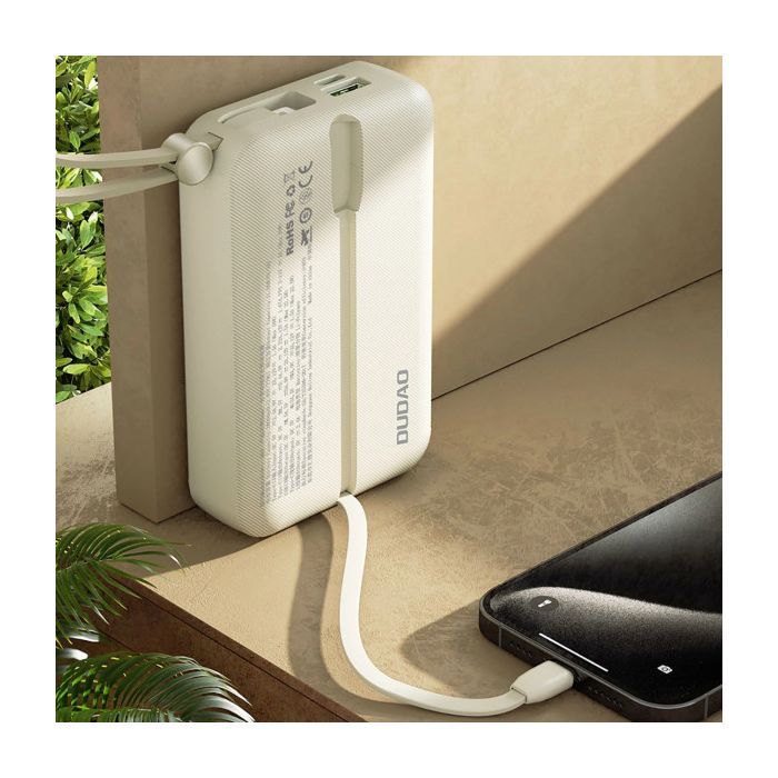 Батарея універсальна Dudao 20000mAh K14+ 22.5W, PD, QC, USB-A, USB-C(In/Out), with built-in USB-C/Lightning cables, White (6977196680023) зображення 5