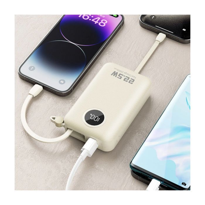 Батарея універсальна Dudao 20000mAh K14+ 22.5W, PD, QC, USB-A, USB-C(In/Out), with built-in USB-C/Lightning cables, White (6977196680023) зображення 6