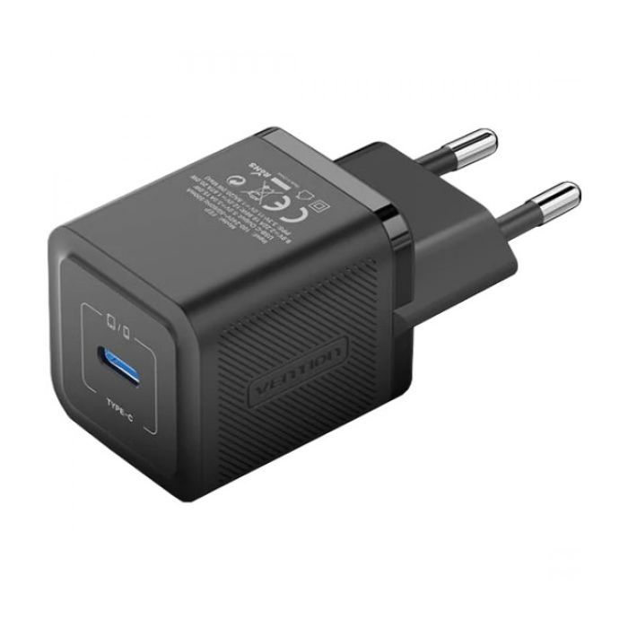 Зарядний пристрій Vention 1xUSB-C PD20W GaN + cable USB-C to USB-C black (TZ-FEPB0-EU-01)