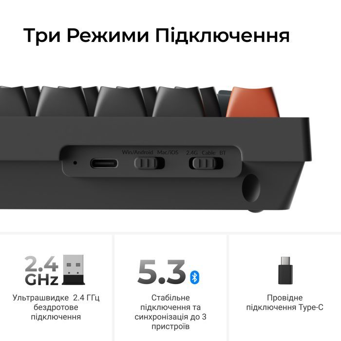 Клавіатура Keychron V1 Ultra Keychron Red Switch RGB UA Black (V1U-D1-UA) зображення 12