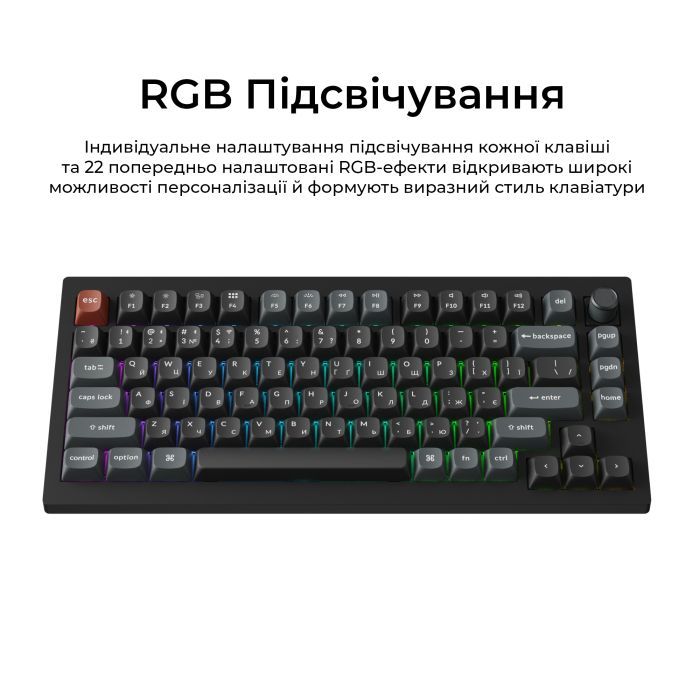 Клавіатура Keychron V1 Ultra Keychron Red Switch RGB UA Black (V1U-D1-UA) зображення 14