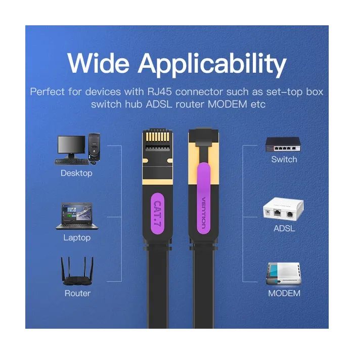 Патч-корд 15м, UTP cat 7 RJ-45 flat black Vention (ICABN) изображение 6
