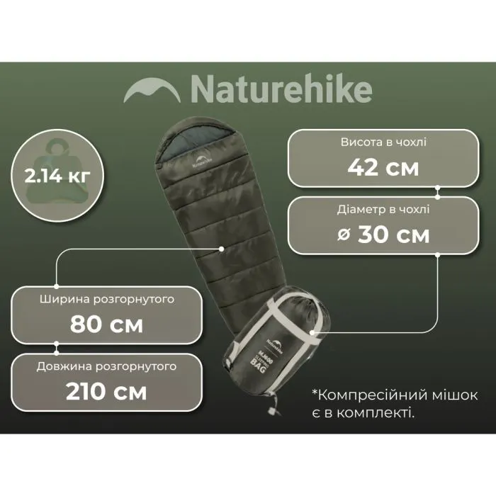 Спальний мішок Naturehike CNK2300SD014 MJ600 Січ, зелений (6979850308526) зображення 2