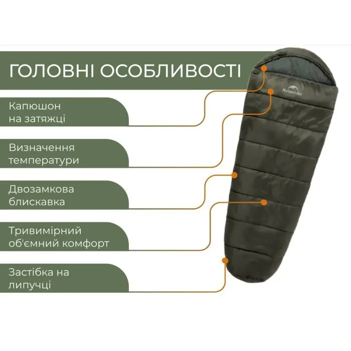 Спальний мішок Naturehike CNK2300SD014 MJ600 Січ, зелений (6979850308526) зображення 4