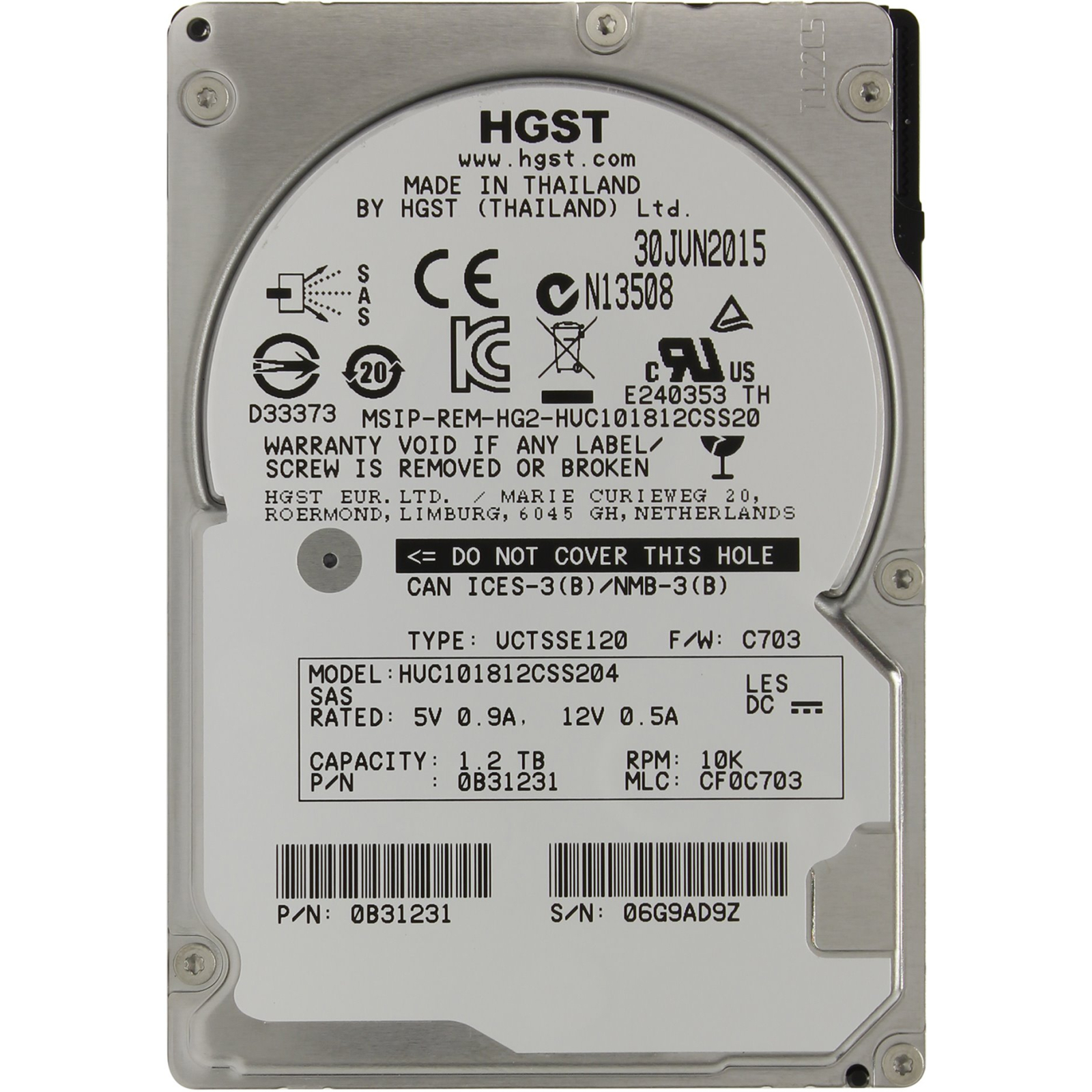 Жесткий диск для сервера 1.2TB WDC Hitachi HGST (0B31231 / HUC101812CSS204)