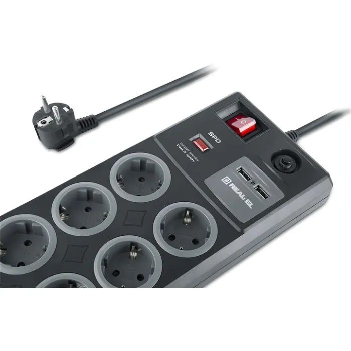 Мережевий фільтр живлення REAL-EL RS-8F USB CHARGE 3m, black (EL122300004) зображення 10