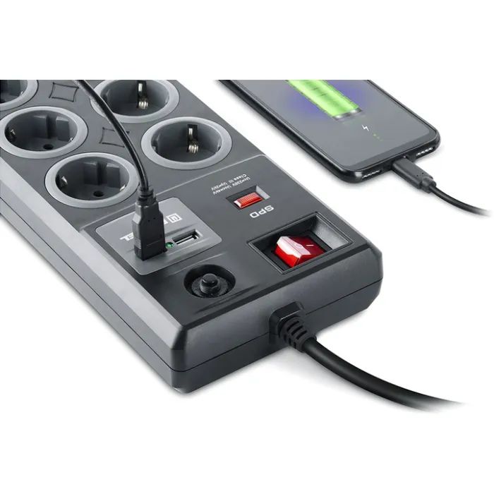 Мережевий фільтр живлення REAL-EL RS-8F USB CHARGE 3m, black (EL122300004) зображення 5