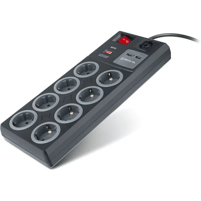 Мережевий фільтр живлення REAL-EL RS-8F USB CHARGE 3m, black (EL122300004) зображення 7