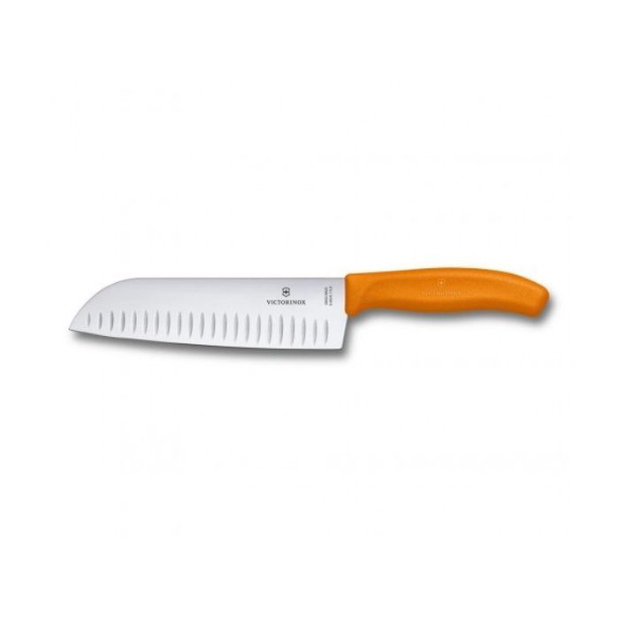 Кухонный нож Victorinox SwissClassic сантоку 17 см, ребристое лезвие, оранжевый (6.8526.17L9B)