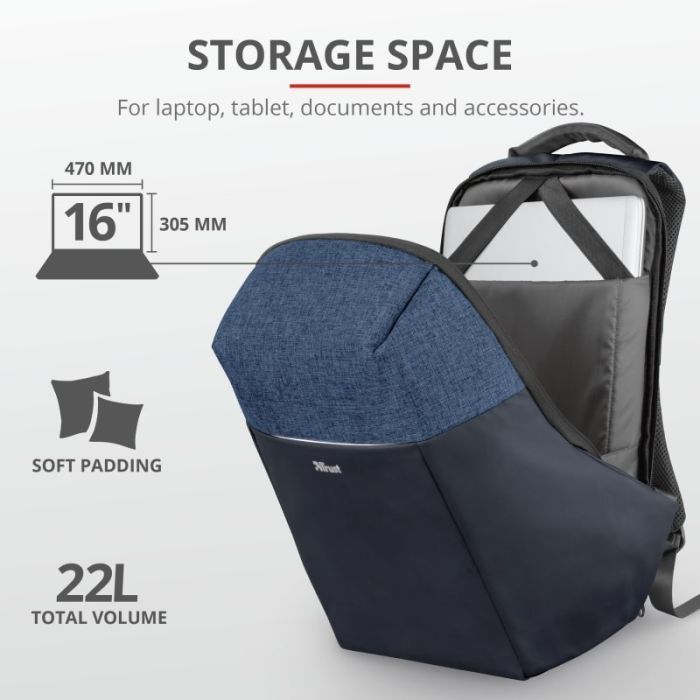 Рюкзак для ноутбука Trust 16" Nox Anti-theft BLUE (23307) изображение 12