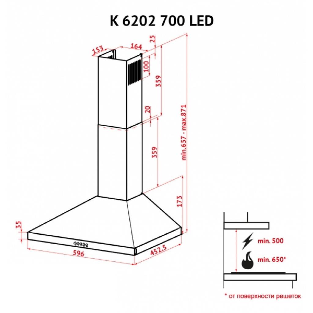 Вытяжка кухонная Perfelli K 6202 IV 700 LED изображение 9