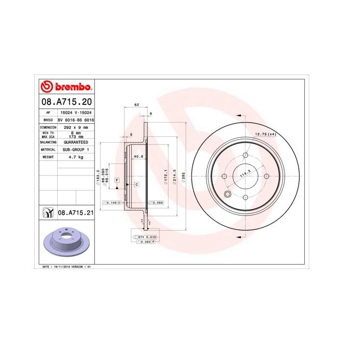 Тормозной диск Brembo 08.A715.20