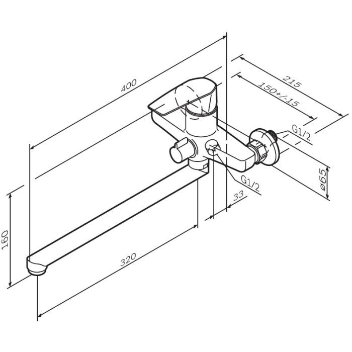 Смеситель AM.PM Gem, для ванны / душа, вылил 320 мм, хром (F90E90000) изображение 6