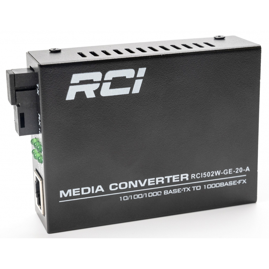 Медіаконвертер RCI 1G, 20km, SC, RJ45, Tx 1310nm standart size metal case (RCI502W-GE-20-A) зображення 2