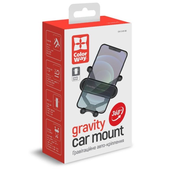 Універсальний автотримач ColorWay Gravity Sensor Holder Black (CW-CHG11-BK) зображення 11