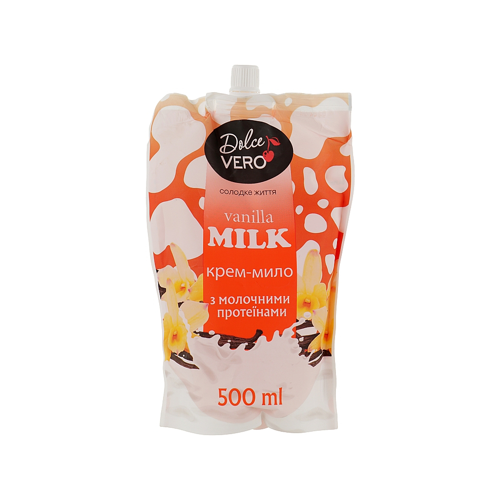 Жидкое мыло Dolce Vero Vanilla Milk с молочными протеинами дой-пак 500 мл (4820091146939)
