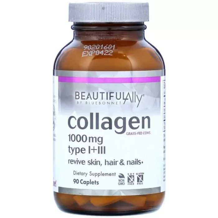 Витаминно-минеральный комплекс Bluebonnet Nutrition Коллаген 1000 мг, Beautiful Ally, Collagen Type I + III, 90 капсул (BLB1516) изображение 3