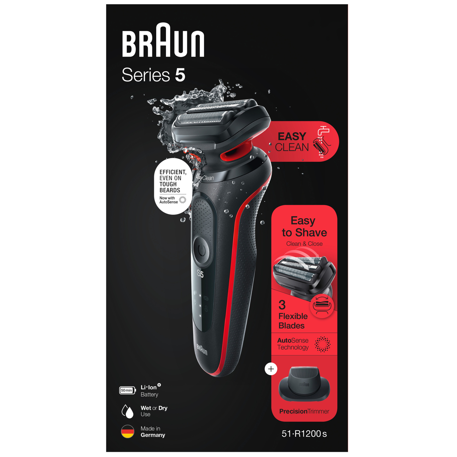 Електробритва Braun Series 5 51-R1200s BLACK / RED зображення 6