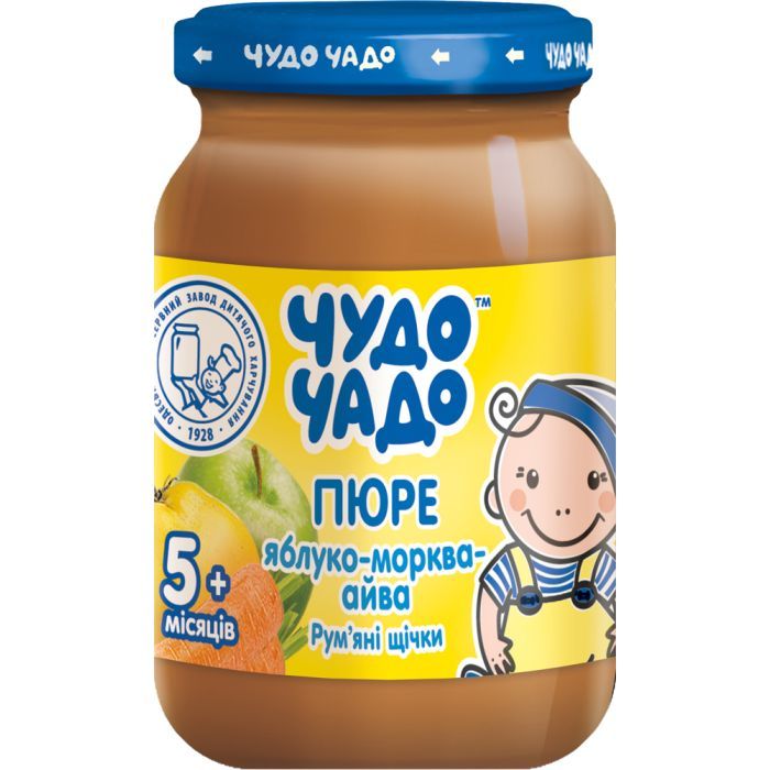 Дитяче пюре Чудо-Чадо Яблуко, морква і айва з 5 місяців 170 г (4820016251434)