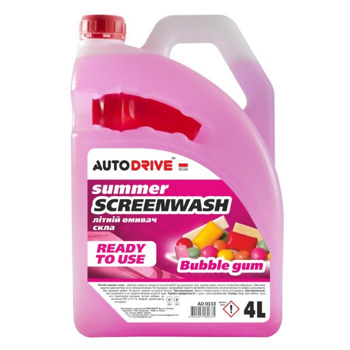 Омыватель автомобильный AUTO DRIVE Summer Screen Wash Bubble Gum 4л (AD0133)