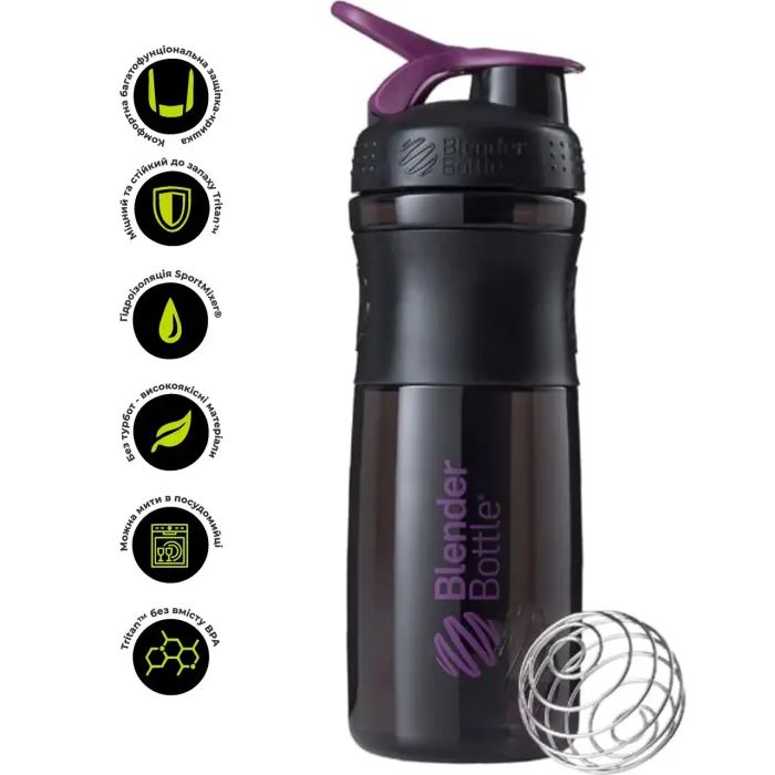 Шейкер спортивный BlenderBottle SportMixer 28oz/820ml Black/Plum (SM 28oz Black/Plum) изображение 8