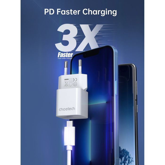 Зарядное устройство Choetech GaN USB-C 20W QC3.0/PD/PPS (PD5010-EU-WH) изображение 5