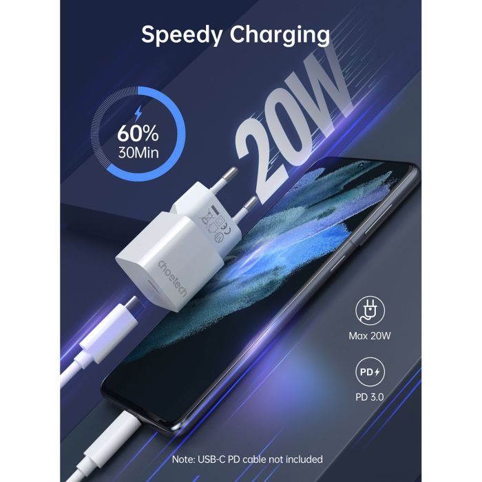 Зарядное устройство Choetech GaN USB-C 20W QC3.0/PD/PPS (PD5010-EU-WH) изображение 6