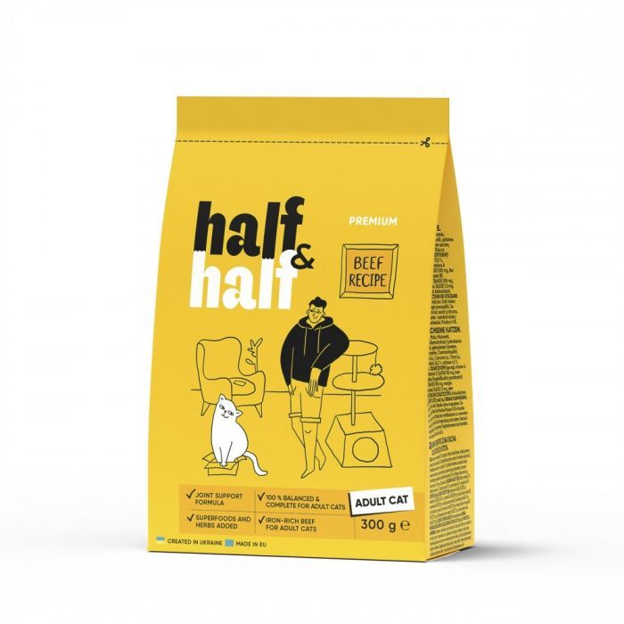 Сухой корм для кошек Half&Half с говядиной 300 г (4820261920956)