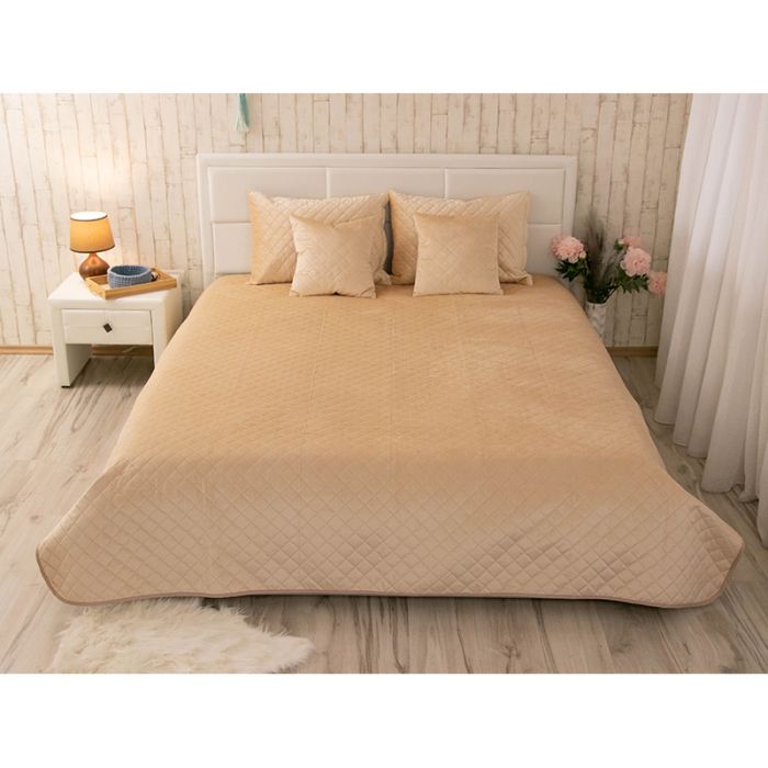 Покрывало Руно двустороннее декоративное Velour Beige ромб 220х240 см (330.55_Beige ромб)