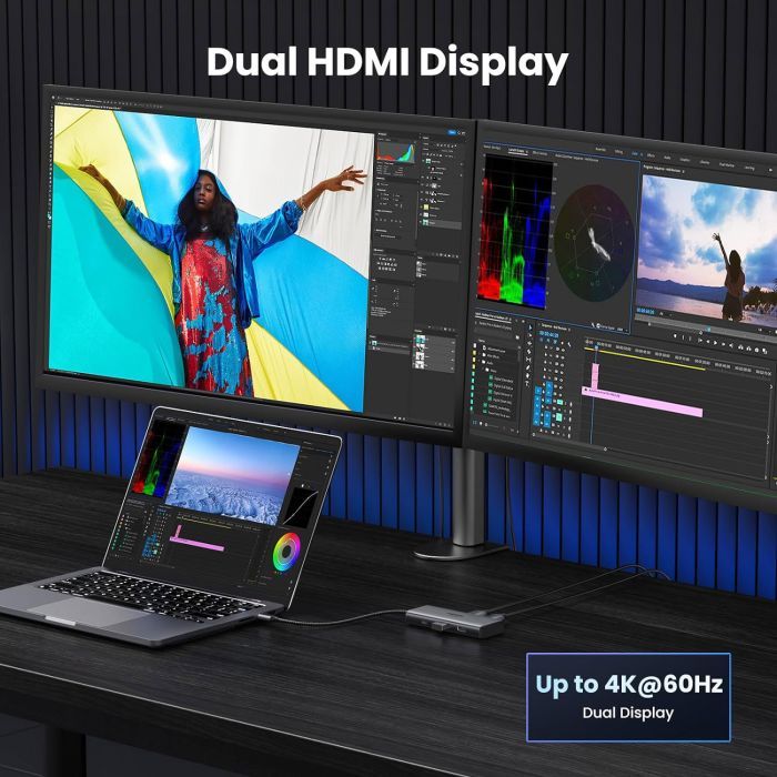 Концентратор Ugreen USB3.1 Type-C to HDMIx2 4K60Hz (8k30Hz)/USB3.0x2/Type-C/PD 100W CM498 (15852) зображення 3