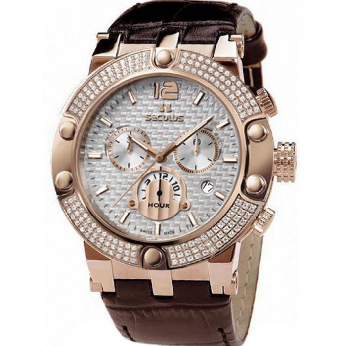 Наручные часы Seculus 4490.2.503 white, pvd-r stones, brown leather