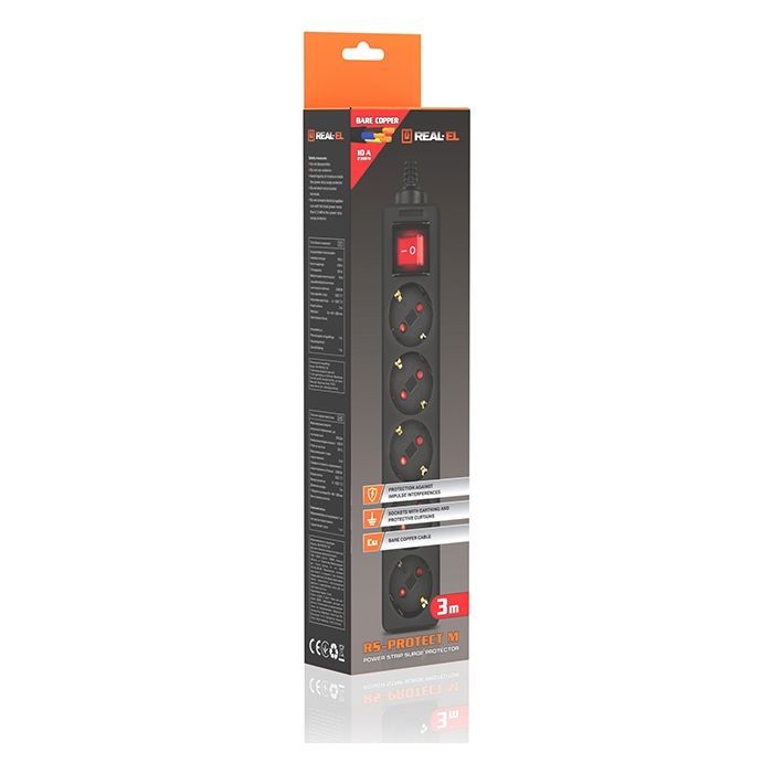 Мережевий фільтр живлення REAL-EL RS-PROTECT M 10m, black (EL122300037) зображення 11