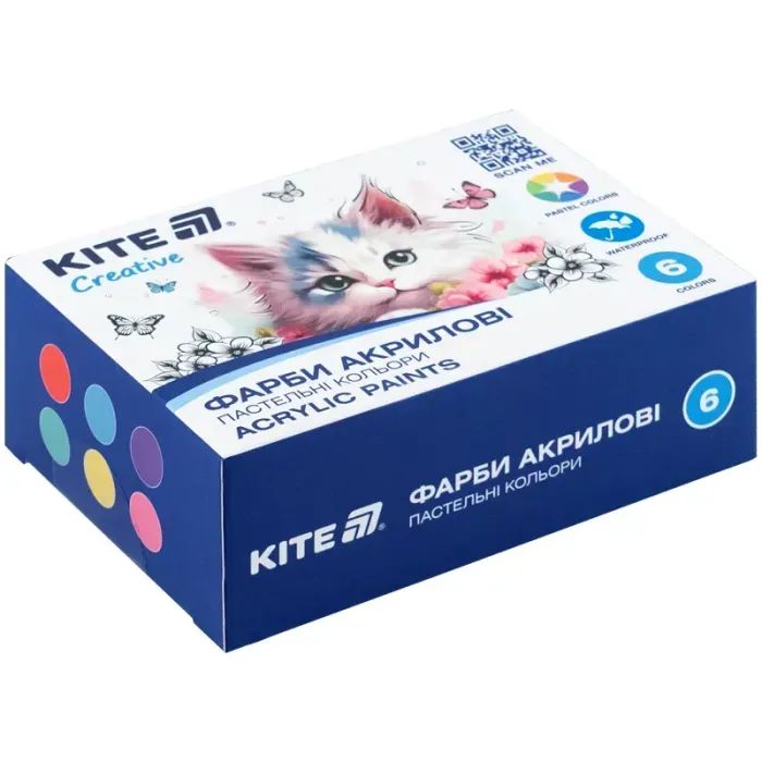 Акриловые краски Kite Creative 6 пастельних кольорів, 20 мл (K-272)