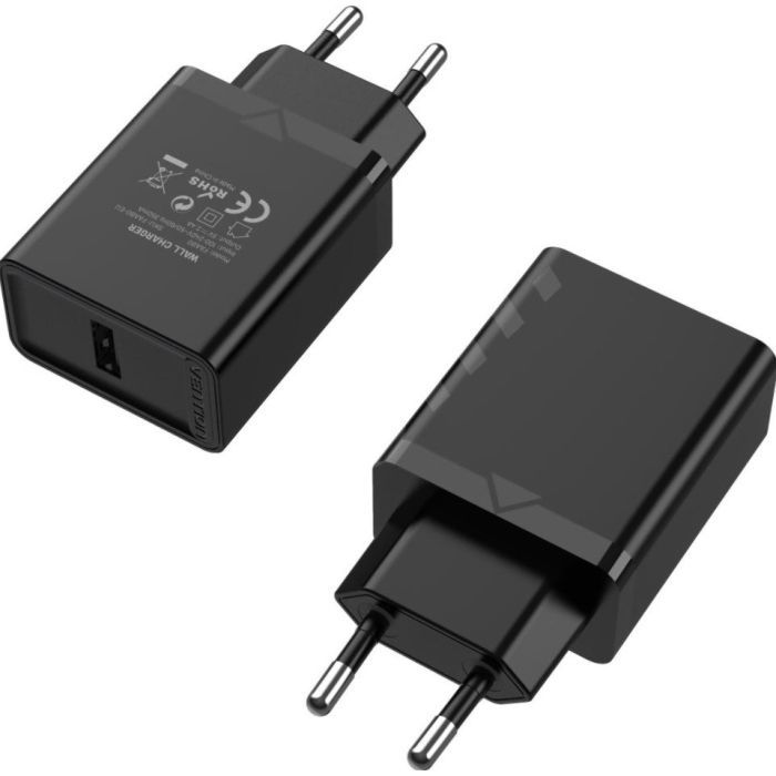 Зарядний пристрій Vention 1xUSB 12W Black (FAAB0-EU) зображення 2