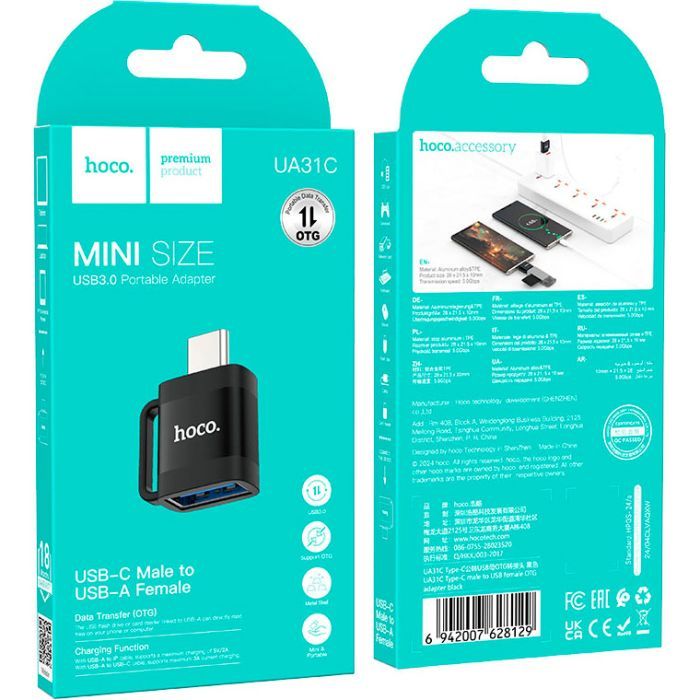 Перехідник UA31C USB-C M to USB F OTG Black HOCO (6942007628129) зображення 4