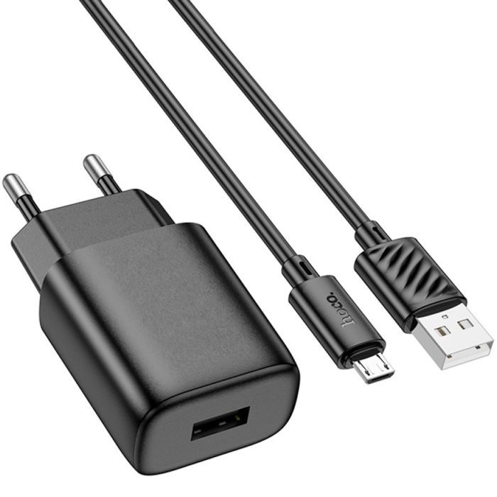 Зарядное устройство HOCO C134A Solid USB + cable USB to Micro 5P Black (6942007621335) изображение 2