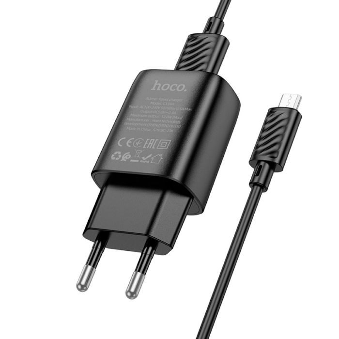 Зарядное устройство HOCO C134A Solid USB + cable USB to Micro 5P Black (6942007621335) изображение 4