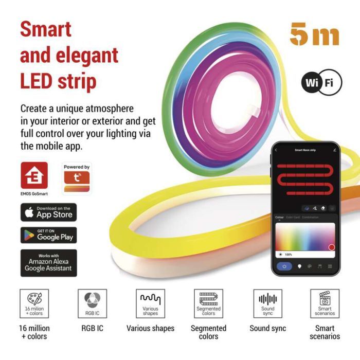 Світлодіодна стрічка EMOS ZPW513I NEON white 5 m 33 Вт RGBIC WiFi (ZPW513I) зображення 7