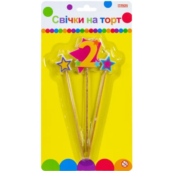 Свеча Maxi Stars "2" висотою 4,5 см, 3 шт. (MX620080-2)