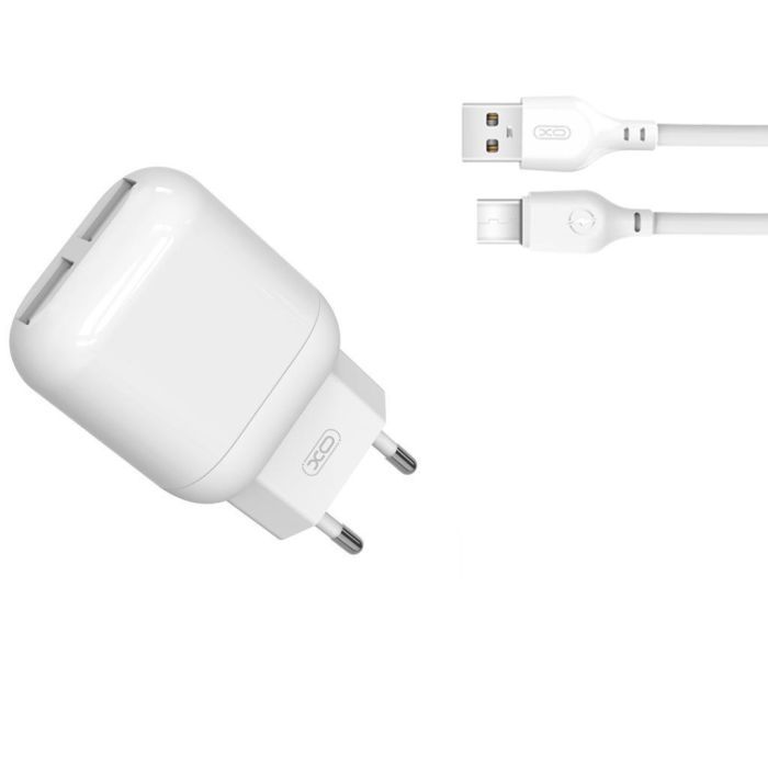 Зарядное устройство XO 2xUSB 2.4A + cable USB to USB-C white (L78-TC-WH)