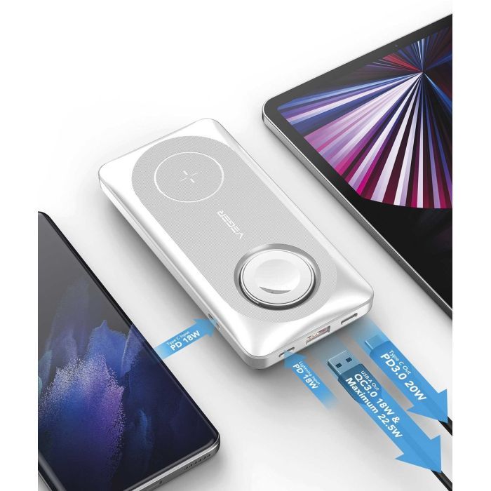 Батарея универсальная YENKEE 10000mAh, PD, 22,5W, 3in1, Qi Wireless, white (YPB 510 / 37000006) изображение 2