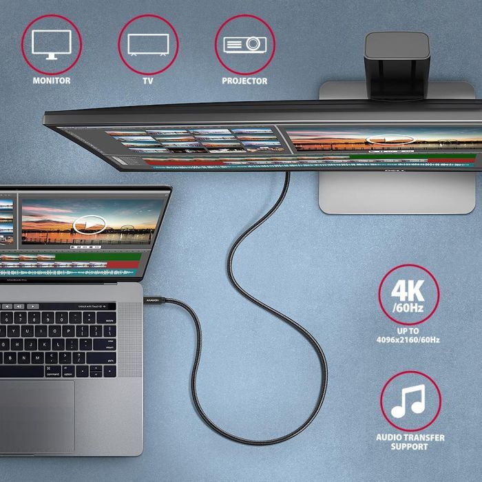 Дата кабель USB-C to USB-C 2.0m USB 3.2 Gen 2 PD 100W 5A 4K black AXAGON (BUCM32-CM20AB) изображение 8