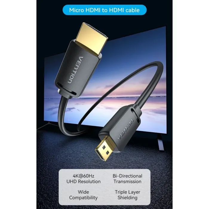 Кабель мультимедийный HDMI M to HDMI micro M 1.0m 4K black Vention (AGIBF) изображение 8