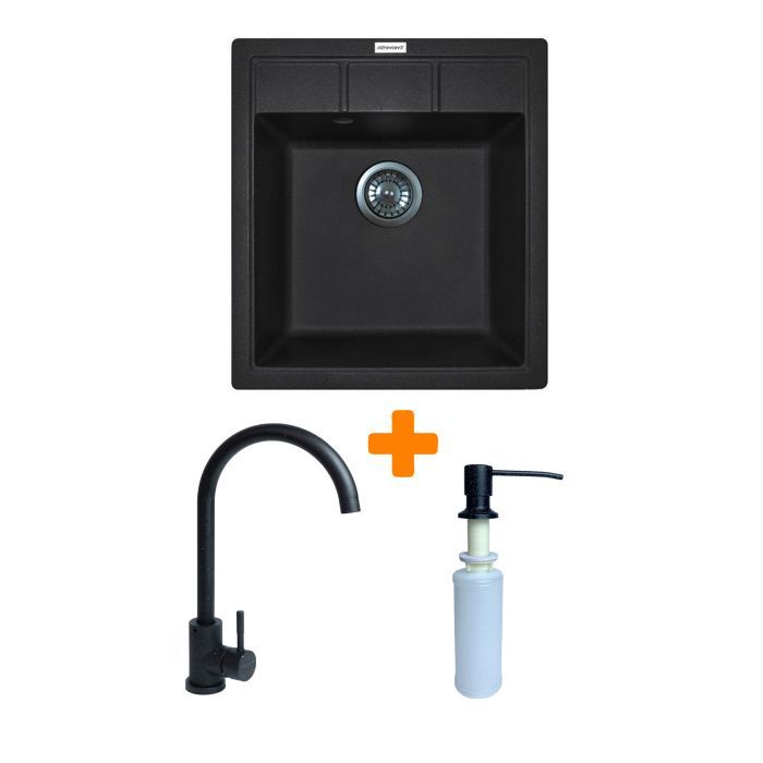 Мойка кухонная Adamant Brick чорний + змішувач та дозатор (4824296209703)